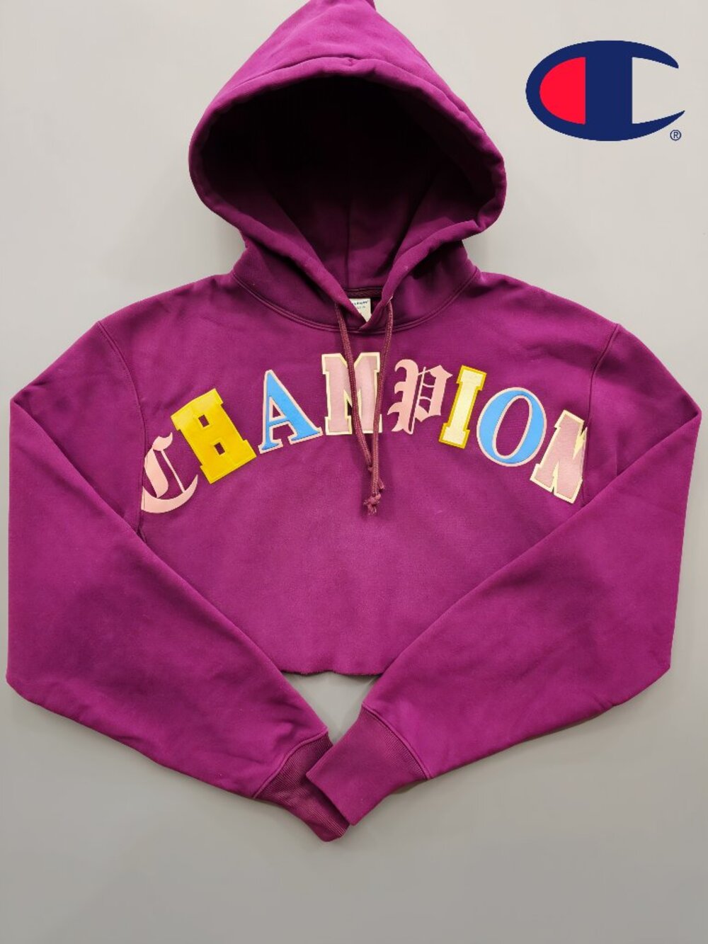 Champion Reverse Weave Cropped Old English Spellout Hoodie - Venetian Purple